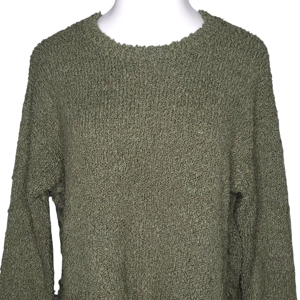 Textured Cropped Sweater Side Lace Detailing S Olive Green Knit Long Sleeve